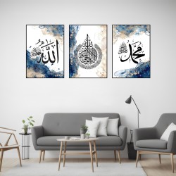 Mavi ve Beyaz Tonlar Metal Çerçeveli Cam Tablo Seti